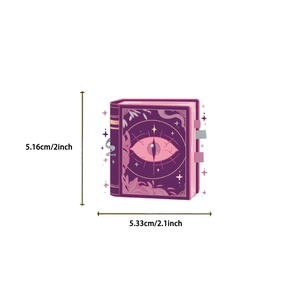 Detail view of witch style book sticker showing 2-inch dimensions for DIY decor