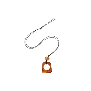 Resin leopard print pendant necklace with amber square charm on minimalist brown cord