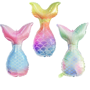 Mermaid Tail Balloon Aluminum Foil Gradient Color Laser Metallic Golden Fish Scale Pattern Ocean Theme Birthday Party Decor