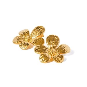 Boucles d'oreilles fleurs dorées en acier inoxydable avec finition martelée vintage