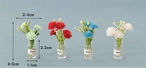 Miniature resin flowers in glass bottles with Hope label, variety of colors, 5cm high