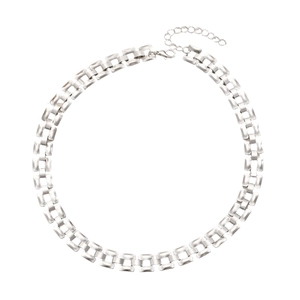 Detailed view of silver punk tank chain choker featuring lobster clasp and extension chain