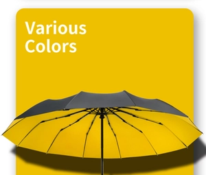 Detail of 12-rib double-layer windproof automatic umbrella with yellow interior coating