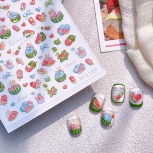 Geprägte Wassermelonen Nagelsticker mit niedlichen 3D-Sommerfruchtmustern und Aufklebern