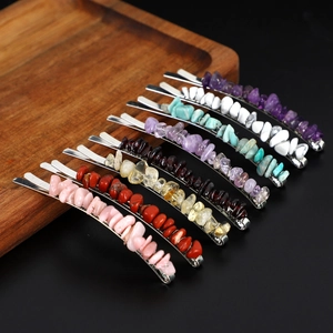 Natural Crystal Crushed Stone Hair Clip Metal Bobby Pin Handmade Gravel Hairpin Boho Vintage Hair Accessory For Women
