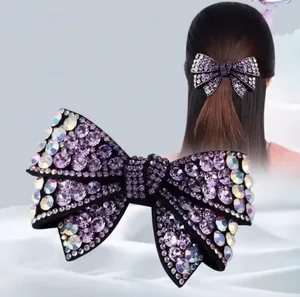 Sparkling Rhinestone Bow Hair Clip Elegant Alloy Crystal Spring Barrette For Women Wedding Party Hair Accessories