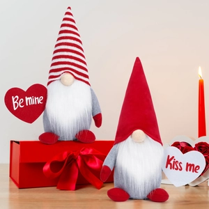 Valentine's Day gnome plush duo with Be Mine and Kiss Me hearts for home decoration