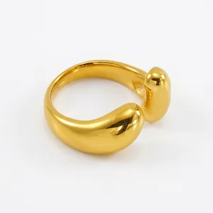 Polished 18k gold plated stainless steel open ring with smooth water drop design