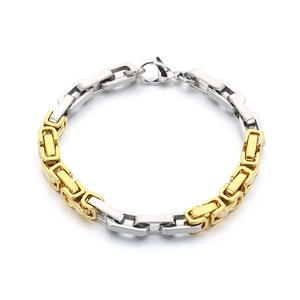 Men's rock-style bicolor Byzantine and silver link stainless steel chain bracelet