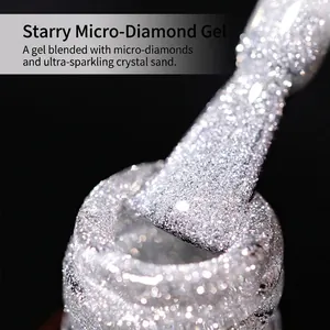 Glitter silver gel nail polish with micro-diamond shine and professional applicator