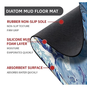 Three-layer diatom mud floor mat with absorbent fabric and non-slip rubber backing