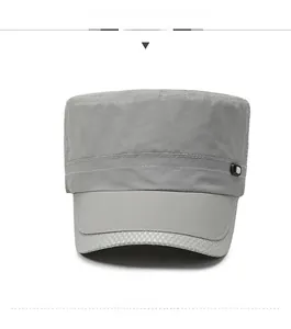 Detailed front view of a grey cadet hat featuring breathable mesh under the brim