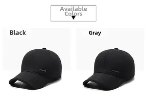 Detail view of winter baseball caps in black and grey with side sports embroidery