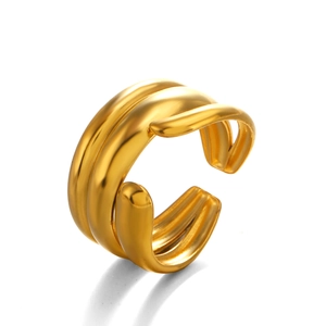 Three-layer spiral 18K gold plated stainless steel open ring in minimalist style