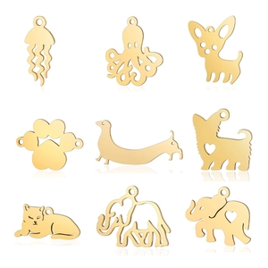 Stainless Steel Animal Pendants Cat Elephant Wolf Charms For DIY Jewelry Making Accessories Hollow Design