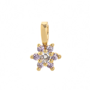 Gold hexagon flower pendant with purple and clear zircon stones for necklaces