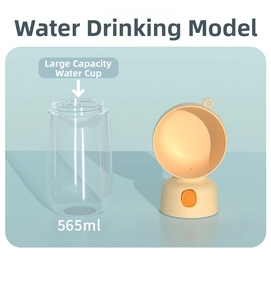 Close-up of portable 565ml dog water bottle with beige bowl head and orange button