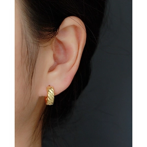 Elegant 925 sterling silver twisted hoop earrings in gold finish worn by a model