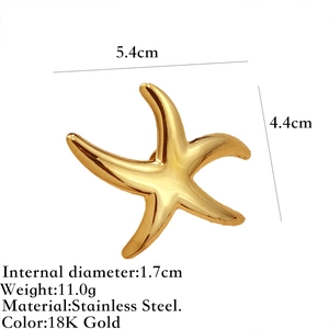 18K gold plated stainless steel starfish ring with size dimensions and product weight details