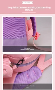 Breathable mesh back and reinforced stitching details on pink children school backpack