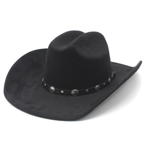 Classic black suede western cowboy hat with studded leather band and curved brim