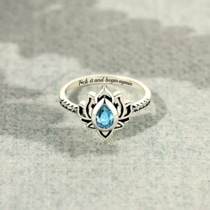 Vintage Lotus Flower Ring Copper Pear Cut Waterdrop Rhinestone Engraved Antique Retro Style Jewelry For Women