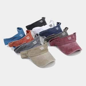 Multi-color washed cotton visor hats with crown embroidery for outdoor sports sun protection
