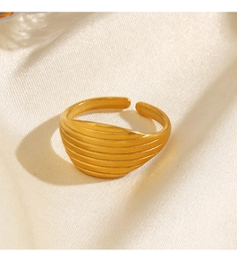 Detailed macro shot of 18K gold plated ring with elegant horizontal stripe texture