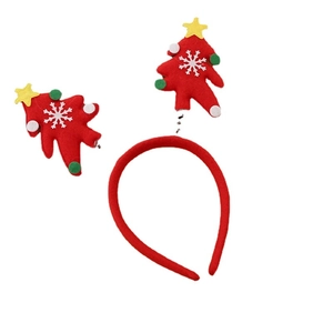 Christmas headband and hair clip set with red felt Christmas trees and white snowflakes