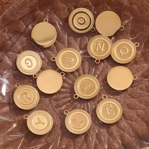 Detailed top view of 18K gold-plated striped round pendants on glass for jewelry making