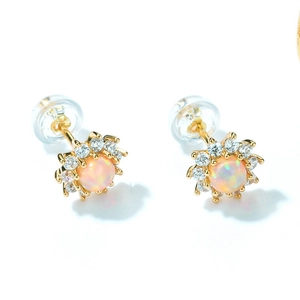 S925 silver star opal earrings for women with small cubic zirconia in gold plating
