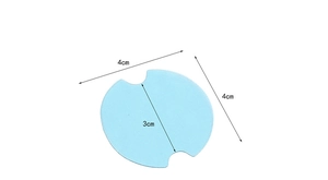 Detail showing 4cm diameter dimensions of blue anti-slip plastic ring pad for protection