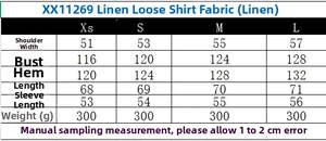 Tableau des tailles pour chemise en lin avec mesures en cm de XS à L