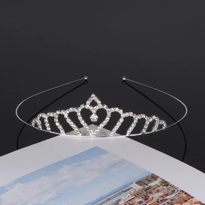 Rhinestone Crown Tiara Headband Heart Shape Silver Metal For Wedding Bridal Party Elegant High Polish Hair Accessories