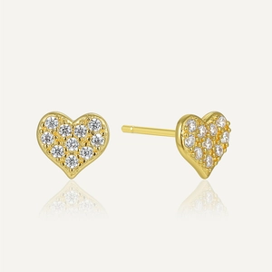 925 Sterling Silver Heart Stud Earrings For Women 14K Gold Plated Tiny Rhinestone Pave Heart Earrings Fashion Jewelry Gift