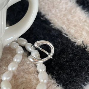 Minimalist S925 sterling silver liquid U-shape ring with white pearl accessory