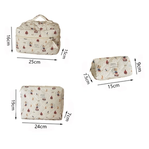 Detailed size guide for pleated cotton rabbit garden makeup bags in three sizes