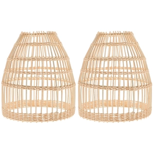 Modern hand-woven rattan pendant light shade set with natural bamboo bell design