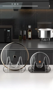 U-shaped kitchen lid holder set with drip tray in transparent and grey finishes