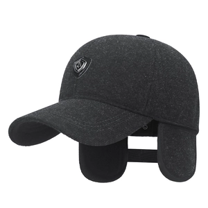 Deep grey winter baseball cap with ear flaps and warm lining for middle-aged men