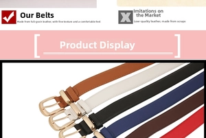 Detail of colorful leather belts with polished gold alloy buckles in various stylish colors
