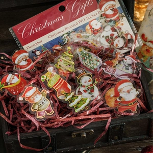Set d'autocollants de Noël en PET bronzé avec motifs Père Noël dans une boîte cadeau rétro