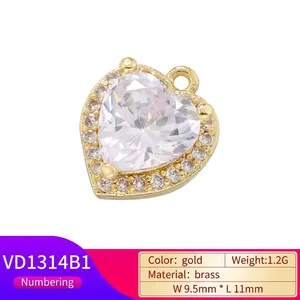 18K gold-plated heart pendant with clear cubic zirconia inlay and micro-pave setting