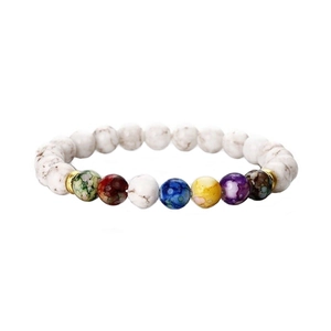 White marble bead 7 chakra lava stone energy bracelet with gold metallic spacers