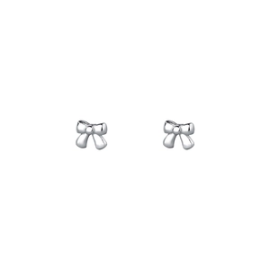 Minimalist S999 sterling silver bow knot stud earrings for women in polished silver
