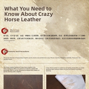 Détail de la texture cuir Crazy Horse authentique avec finition marron et infos durabilité