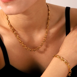 Stainless Steel U-Link Chain Necklace And Bracelet Industrial Style Jewelry For Women Non-Fading