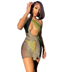 Metallic gradient one-shoulder dress with cut-out details and ruched texture for parties