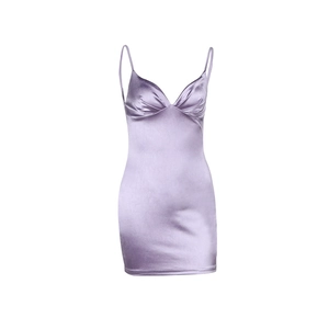 Sexy purple satin mini slip dress with V-neck and bodycon fit for women