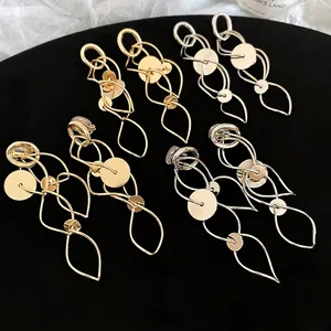 Geometric Hollow Round Leaf Dangle Earrings With 925 Sterling Silver Earring Post Elegant Western Metal Style For Women
